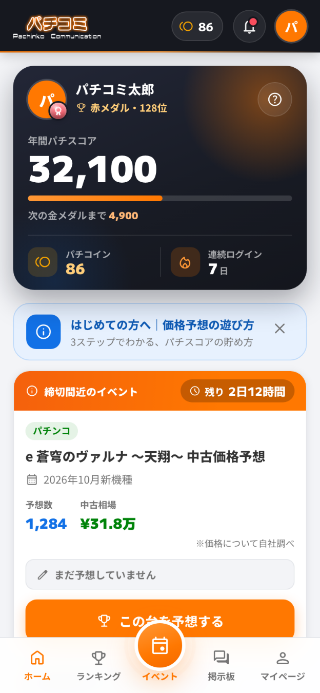 パチコミのホーム画面